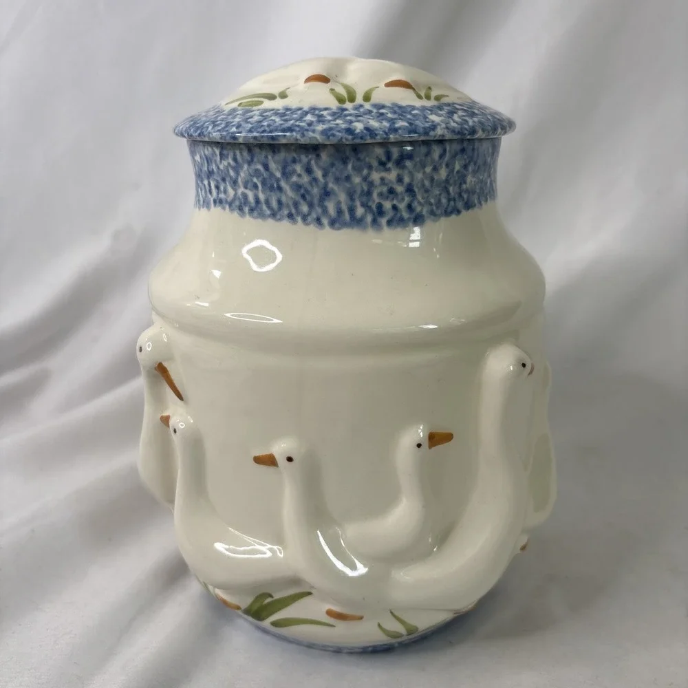 Vtg 1980s Country Ceramic‎ Duck Sugar Canister Cottagecore Shabby Chic No Flaws
